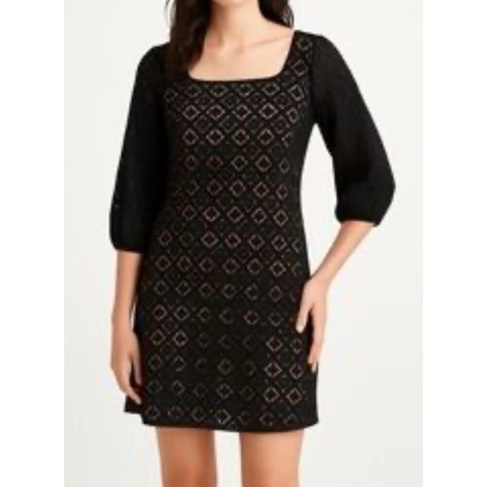 Anna Sui x Anthropologie Black Lace Dress Size 4 Puff Sleeve Sheer Overlay Mini